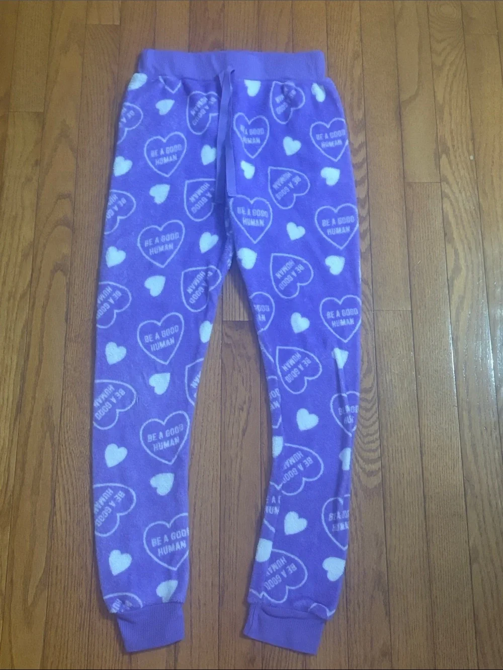 Purple Heart-Print Fleece Joggers - 'Be A Good Human'